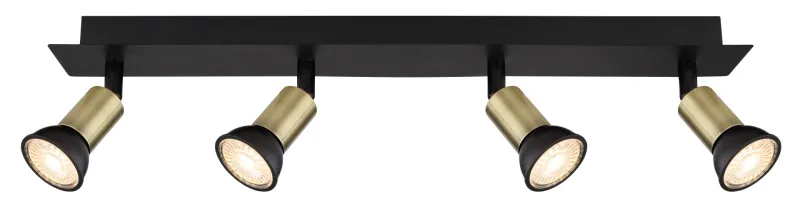 Drew 4 Gull spotlight Fra Globo Lighting - Drew &auml;r en stilren takspotlight som imponerar med sin design i mattsvart och guld.