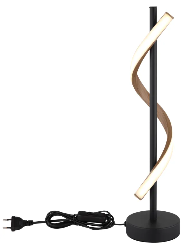 Watkins 50cm Svart bordlampe Fra Globo Lighting - Sk&auml;rmen i aluminium med tr&auml;look och opal plast ger en mjuk och j&auml;mn ljusspridning f&ouml;r en behaglig atmosf&auml;r.