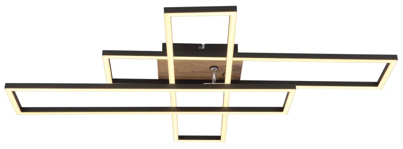 Dakari 100cm Svart plafond Fra Globo Lighting - Lampan &auml;r tillverkad av mattsvart metall i kombination med en m&ouml;rk MDF-tr&auml;look, vilket ger den en exklusiv och sofistikerad k&auml;nsla.