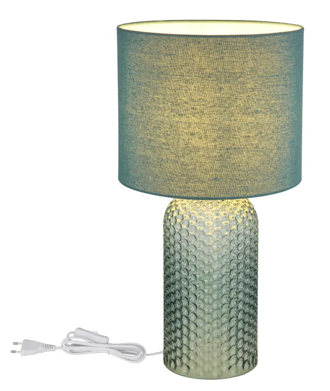Sofia 50cm Grønn bordlampe Fra Globo Lighting - Bordslampan Sofia imponerar med sin eleganta kombination av en texturerad glaskropp och en cylindrisk textilsk&auml;rm i lyxig gr&ouml;n ton.