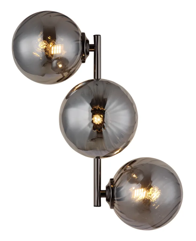 Conor 36cm Røykfarget vegglampe Fra Globo Lighting - Conor v&auml;gglampa i svart krom med r&ouml;kf&auml;rgade glassf&auml;rer ger en modern och elegant touch till vilket rum som helst.