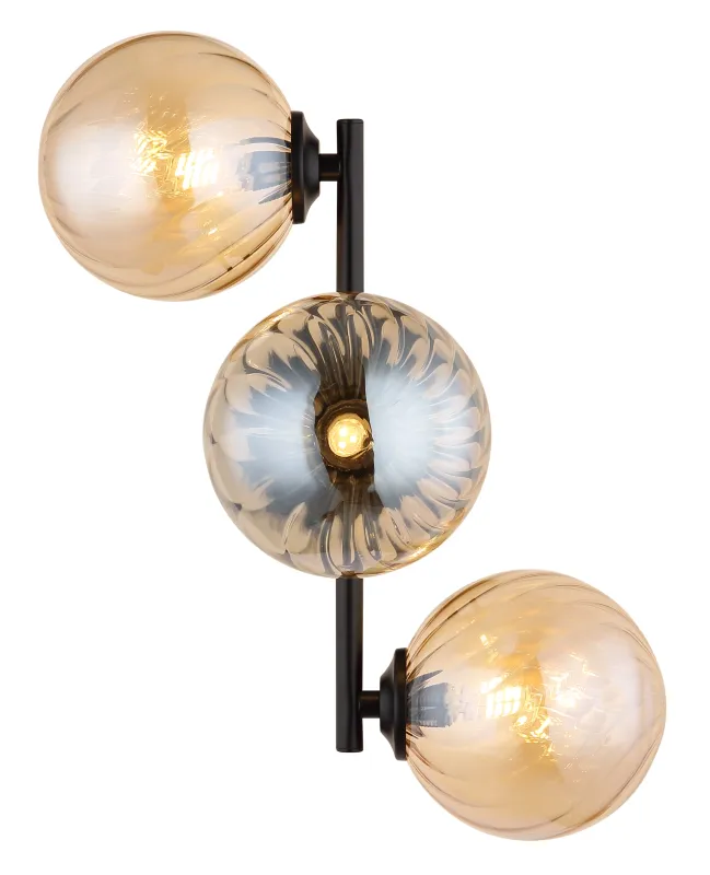 Conor 36cm Rav vegglampe Fra Globo Lighting - Conor v&auml;gglampa i mattsvart med amberf&auml;rgade glassf&auml;rer ger en modern och elegant touch till vilket rum som helst.