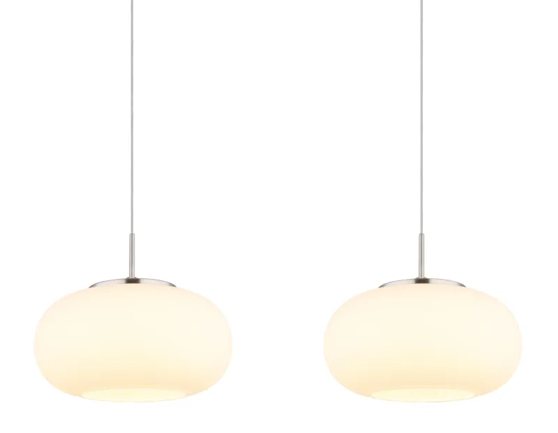 Quintara 110cm Nikkel Taklampe Fra Globo Lighting - Quintara&nbsp;&auml;r en stilren och modern takpendel med en rak metallram och fyra runda, sf&auml;riska glaskupor.