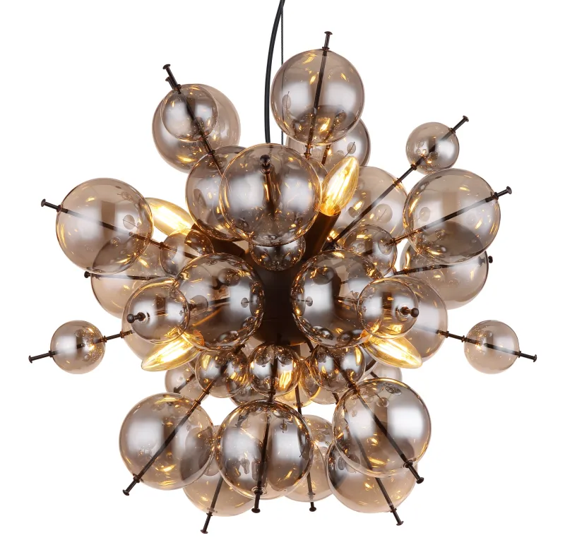 Udo Ø55 Røykfarget Taklampe Fra Globo Lighting - Dess unika design imponerar med en rund form d&auml;r eleganta metallst&auml;nger sammanl&auml;nkas med dekorativa kulor i olika storlekar.