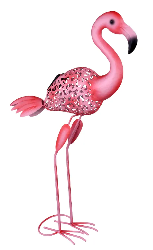 Flamingo Rosa solcellelampe Fra Globo Lighting - Lys upp tr&auml;dg&aring;rden med en charmig flamingo i solcellsbelysning!