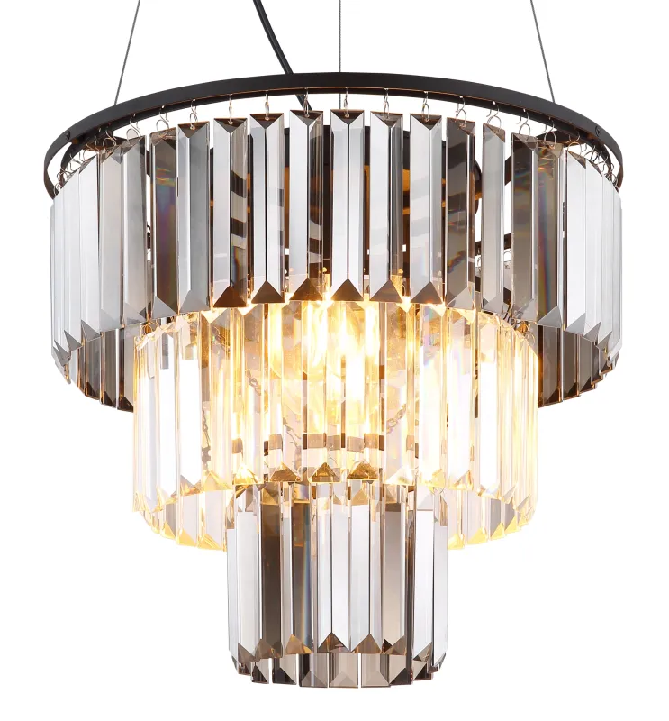 Naxis Ø40 Røykfarget Taklampe Fra Globo Lighting - Naxis &auml;r en vacker takpendel tillverkad av mattsvart metall och &auml;r smyckad med kristaller i r&ouml;kf&auml;rgat och klart glas.