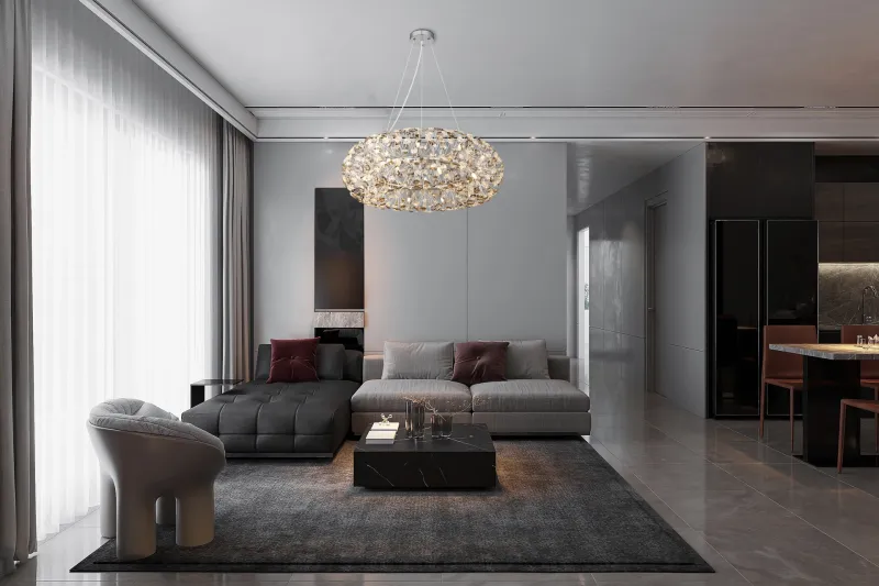 Katrina Ø80 Røykfarget krystall Fra Globo Lighting - Katrina &auml;r en elegant rund kristallkrona i kromf&auml;rgad metall med gnistrande K9-kristaller som skapar en sofistikerad och lyxig atmosf&auml;r i ditt hem.