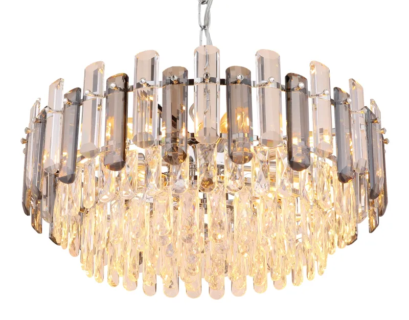 Orgina Ø60 Røykfarget krystall Fra Globo Lighting - Takkronan Orgina tillf&ouml;r rummet en lyxig k&auml;nsla med gnistrande kristaller och r&ouml;kf&auml;rgade glasstavar.