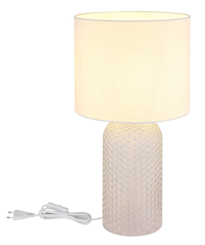 Sofia 50cm Hvit bordlampe Fra Globo Lighting - Bordslampan Sofia imponerar med sin eleganta kombination av en texturerad glaskropp och en cylindrisk textilsk&auml;rm.