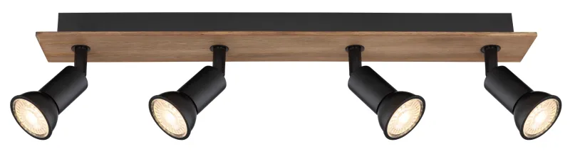 Drew 4 Natur spotlight Fra Globo Lighting - Drew &auml;r en stilren takspotlight som imponerar med sin design i svart metall och m&ouml;rkt tr&auml;.