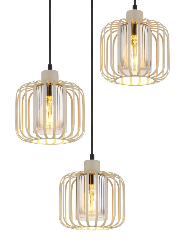 Alfred Ø44 Sand Taklampe Fra Globo Lighting - Den &auml;r tillverkad av sandf&auml;rgad matt metall och har mjukt rundade metalln&auml;tssk&auml;rmar med en inre glascylinder, som skapar ett elegant och luftigt uttryck.