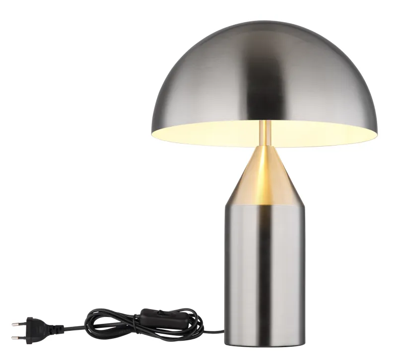 Atoma 40cm Nikkel bordlampe Fra Globo Lighting - Sk&auml;rmen i matt nickel och vitt skapar en harmonisk kontrast och ger en behaglig ljusspridning.