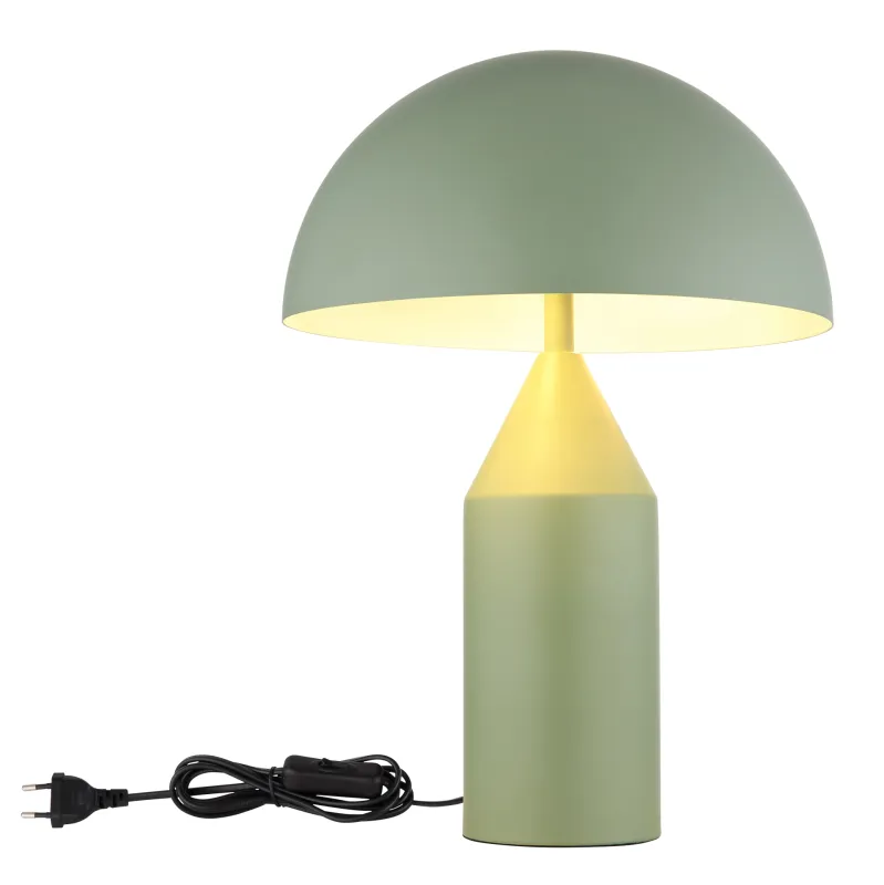 Atoma 40cm Grønn bordlampe Fra Globo Lighting - Sk&auml;rmen i matt, d&aring;v gr&ouml;n f&auml;rg och vitt skapar en harmonisk kontrast och ger en behaglig ljusspridning.