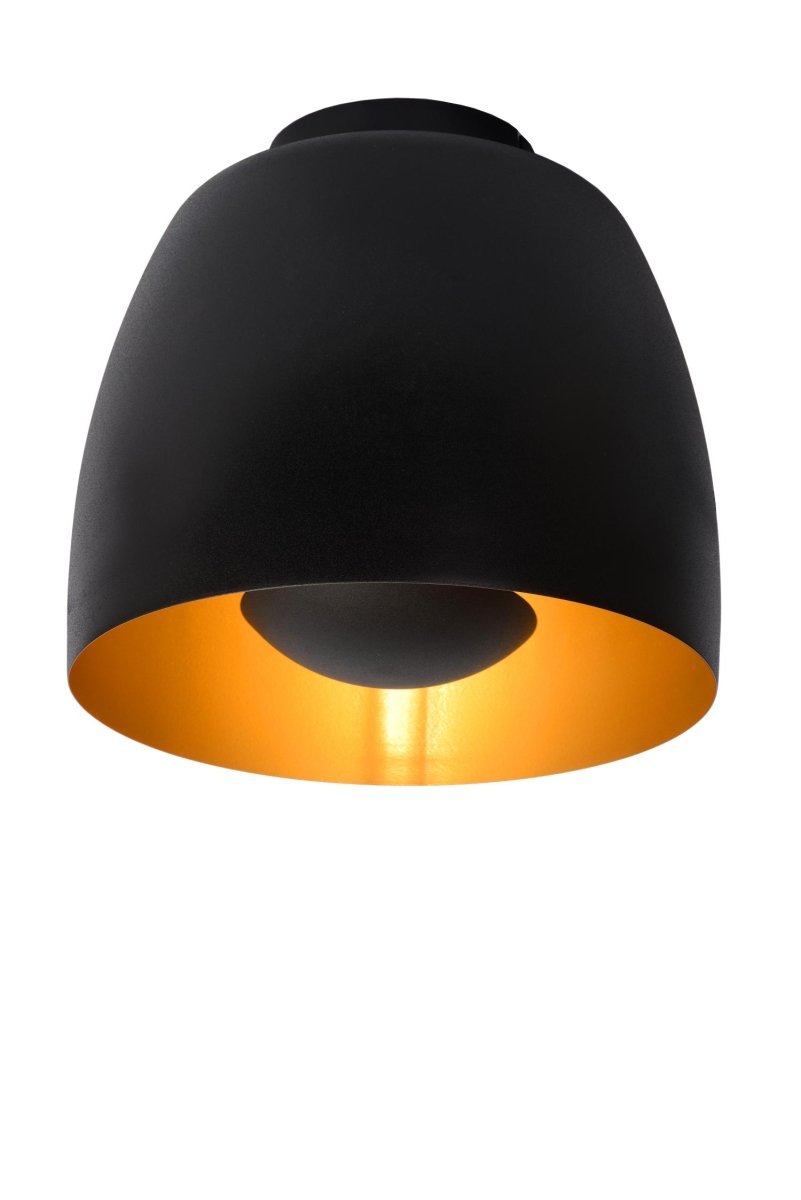 Nolan Ø24 Svart plafond Fra Lucide - Med en diameter på 24 centimeter og en høyde på I underkant av 22 centimeter er denne taklampen til stede uten å være overveldende.