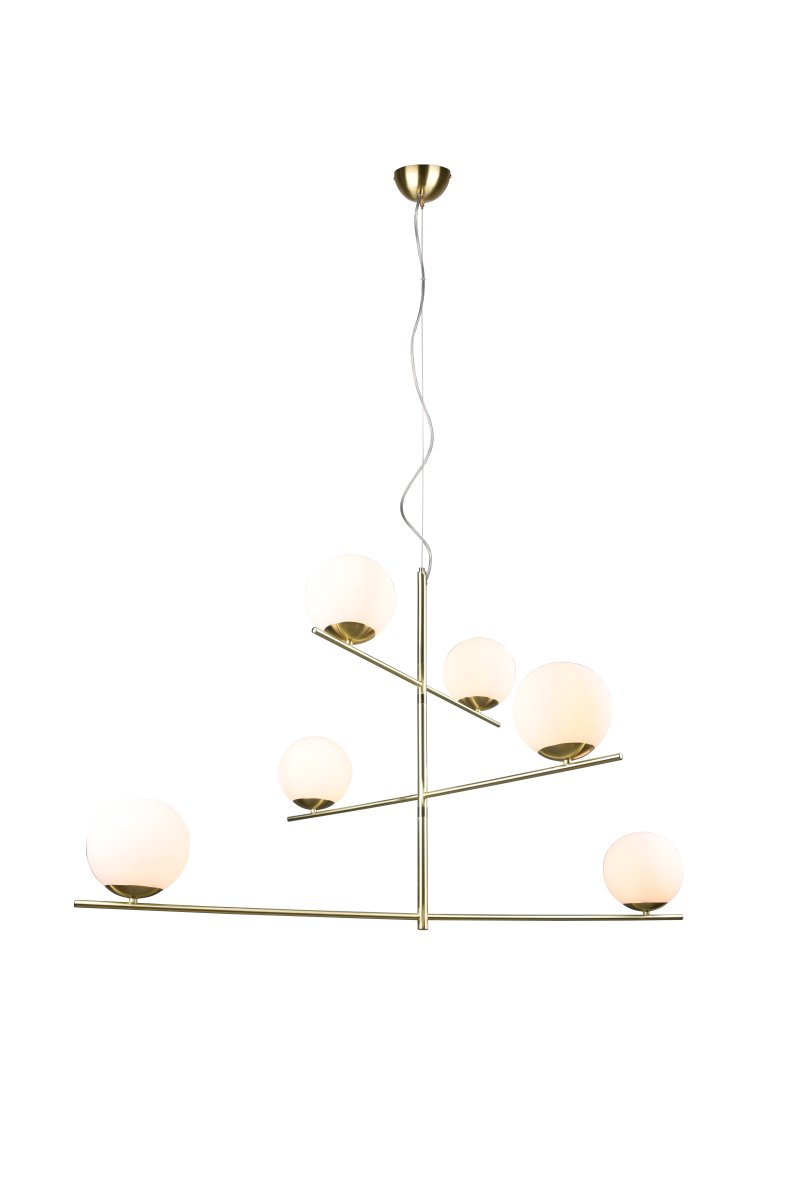 Pure 115cm Matt messing Taklampe Fra Trio Lighting - Det moderne, minimalistiske designet med matt messing og hvitt glass kan kombineres med b&aring;de effektive og diskrete elementer.