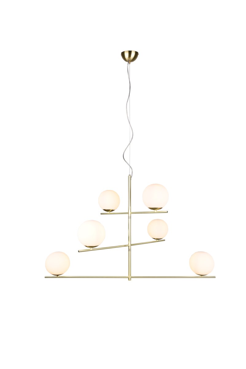 Pure 115cm Matt messing Taklampe Fra Trio Lighting - Det moderne, minimalistiske designet med matt messing og hvitt glass kan kombineres med b&aring;de effektive og diskrete elementer.