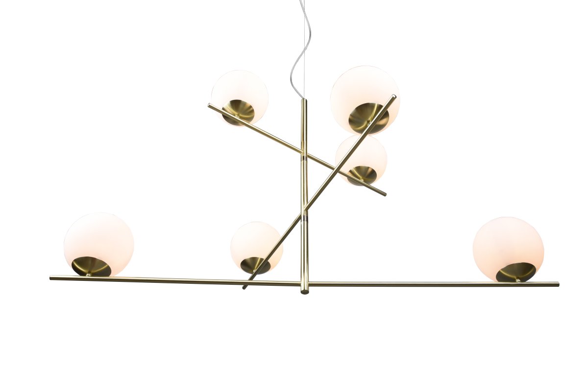 Pure 115cm Matt messing Taklampe Fra Trio Lighting - Det moderne, minimalistiske designet med matt messing og hvitt glass kan kombineres med b&aring;de effektive og diskrete elementer.