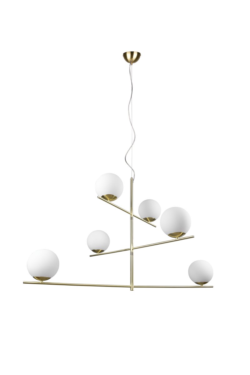 Pure 115cm Matt messing Taklampe Fra Trio Lighting - Det moderne, minimalistiske designet med matt messing og hvitt glass kan kombineres med b&aring;de effektive og diskrete elementer.