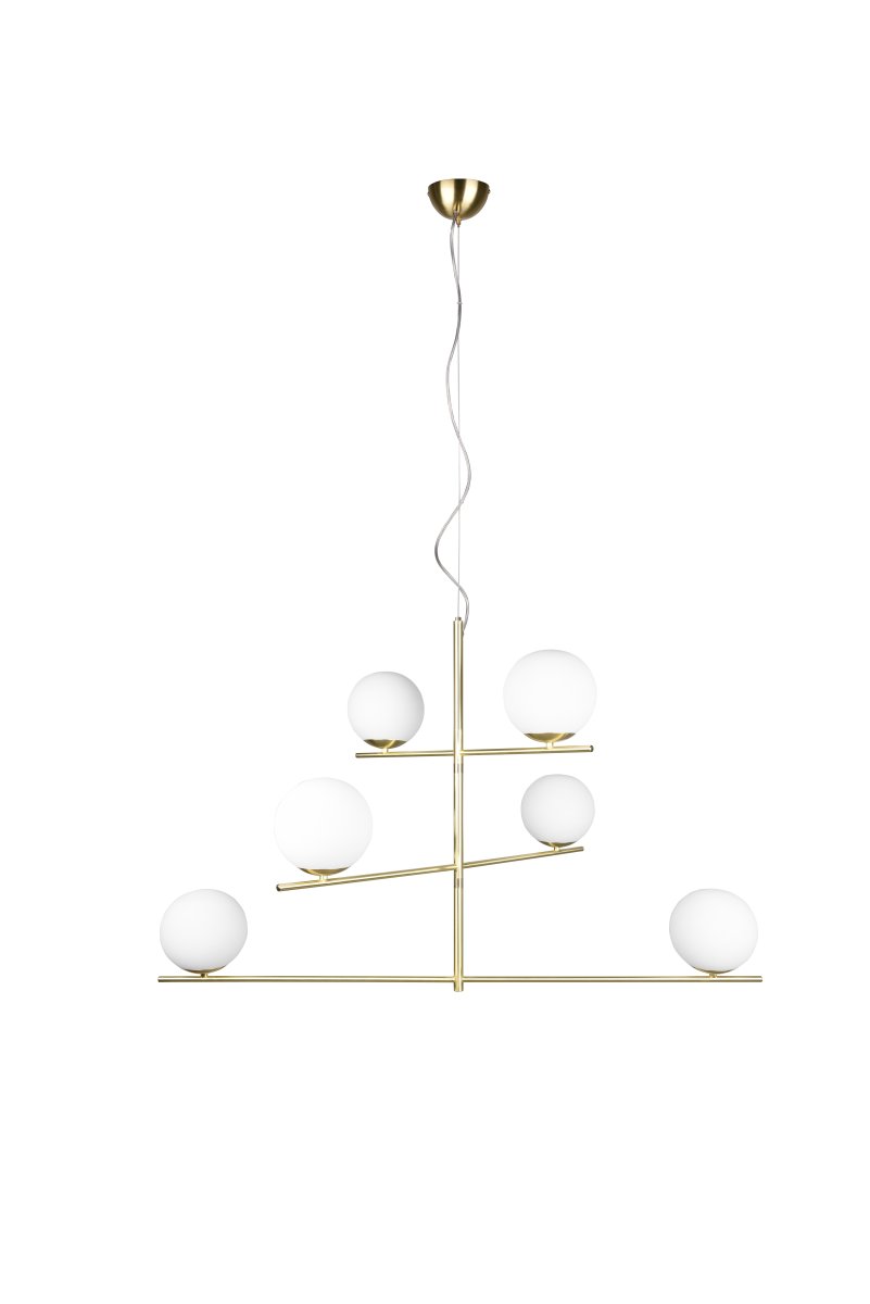 Pure 115cm Matt messing Taklampe Fra Trio Lighting - Det moderne, minimalistiske designet med matt messing og hvitt glass kan kombineres med b&aring;de effektive og diskrete elementer.