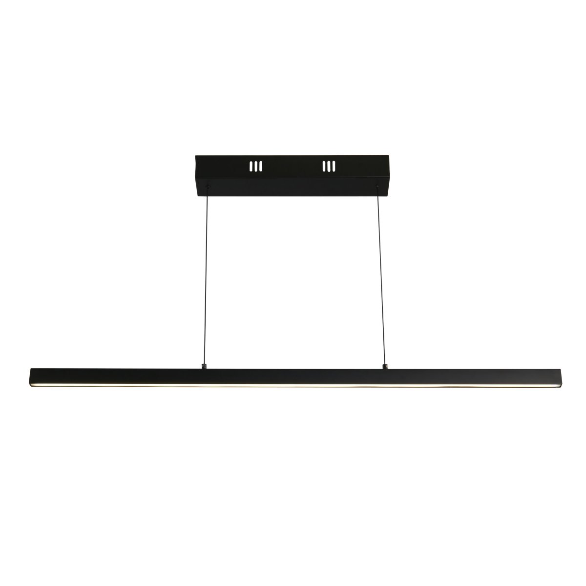 Layla 102cm Svart Taklampe Fra Searchlight - Lampen kan heves og senkes opptil 1900 mm, med en smal bredde på 75 mm og lengde på 1015 mm, noe som gjør den ideell over et spisebord eller kjøkken.