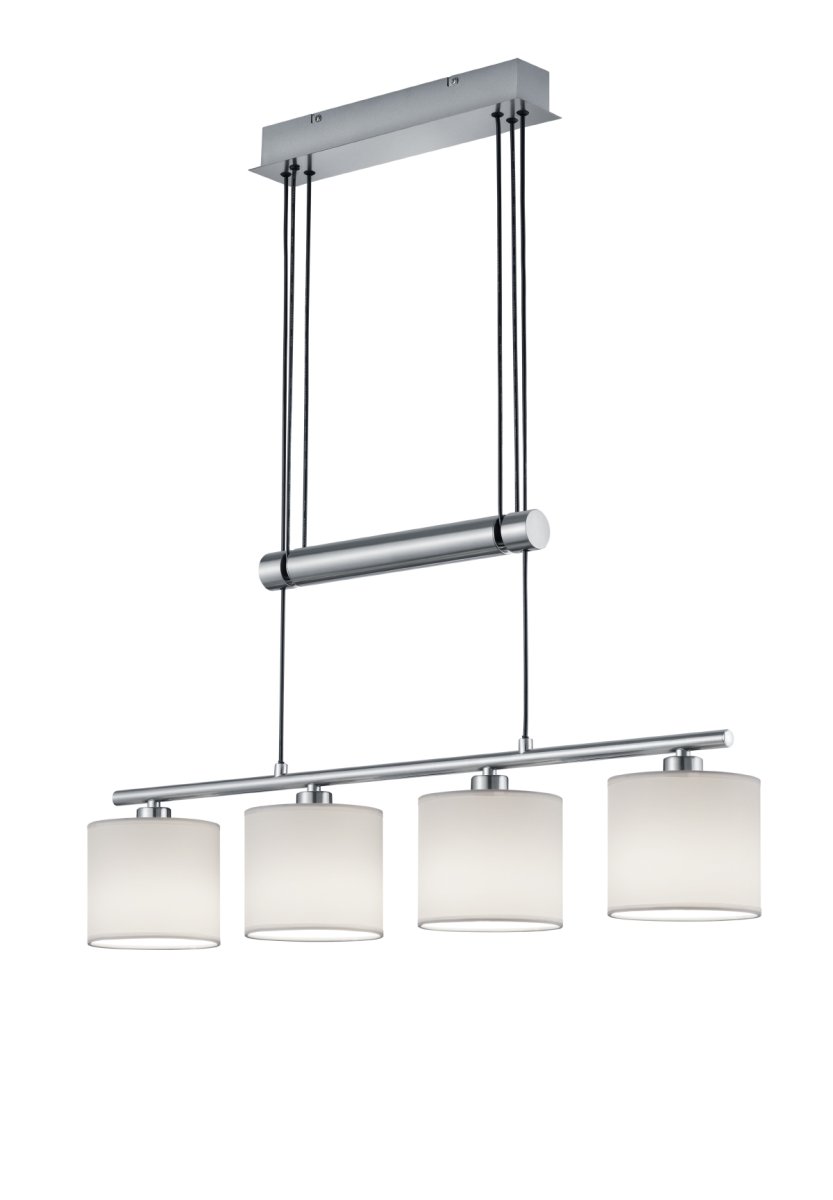 Garda 77cm Hvit Taklampe Fra Trio Lighting - Metallrammen i matt nikkel og tekstilskjermene i hvitt harmonerer spesielt godt sammen og passer til en enkel og moderne interi&oslash;rstil.