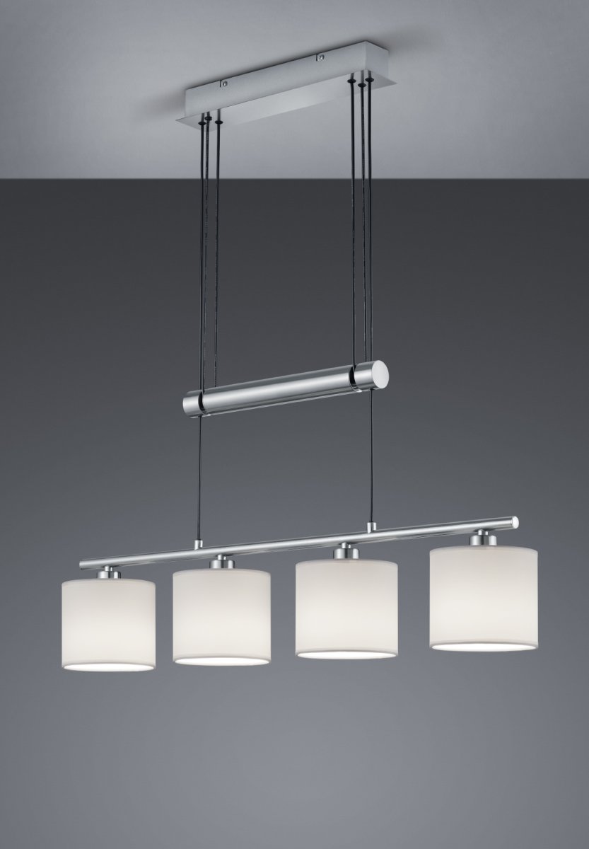 Garda 77cm Hvit Taklampe Fra Trio Lighting - Metallrammen i matt nikkel og tekstilskjermene i hvitt harmonerer spesielt godt sammen og passer til en enkel og moderne interi&oslash;rstil.