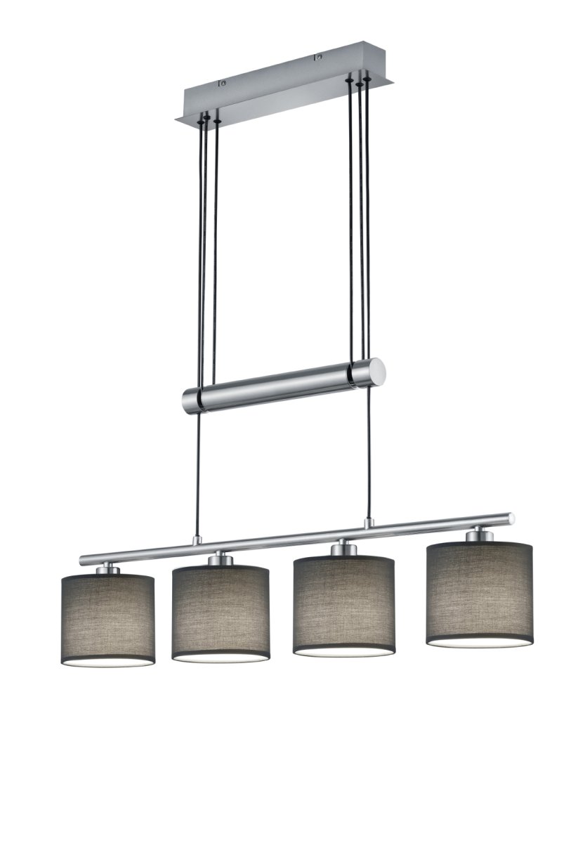 Garda 77cm Grå Taklampe Fra Trio Lighting - Metallrammen i matt nikkel og stoffskjermene i grått harmonerer spesielt godt sammen og passer til en enkel og moderne interiørstil.