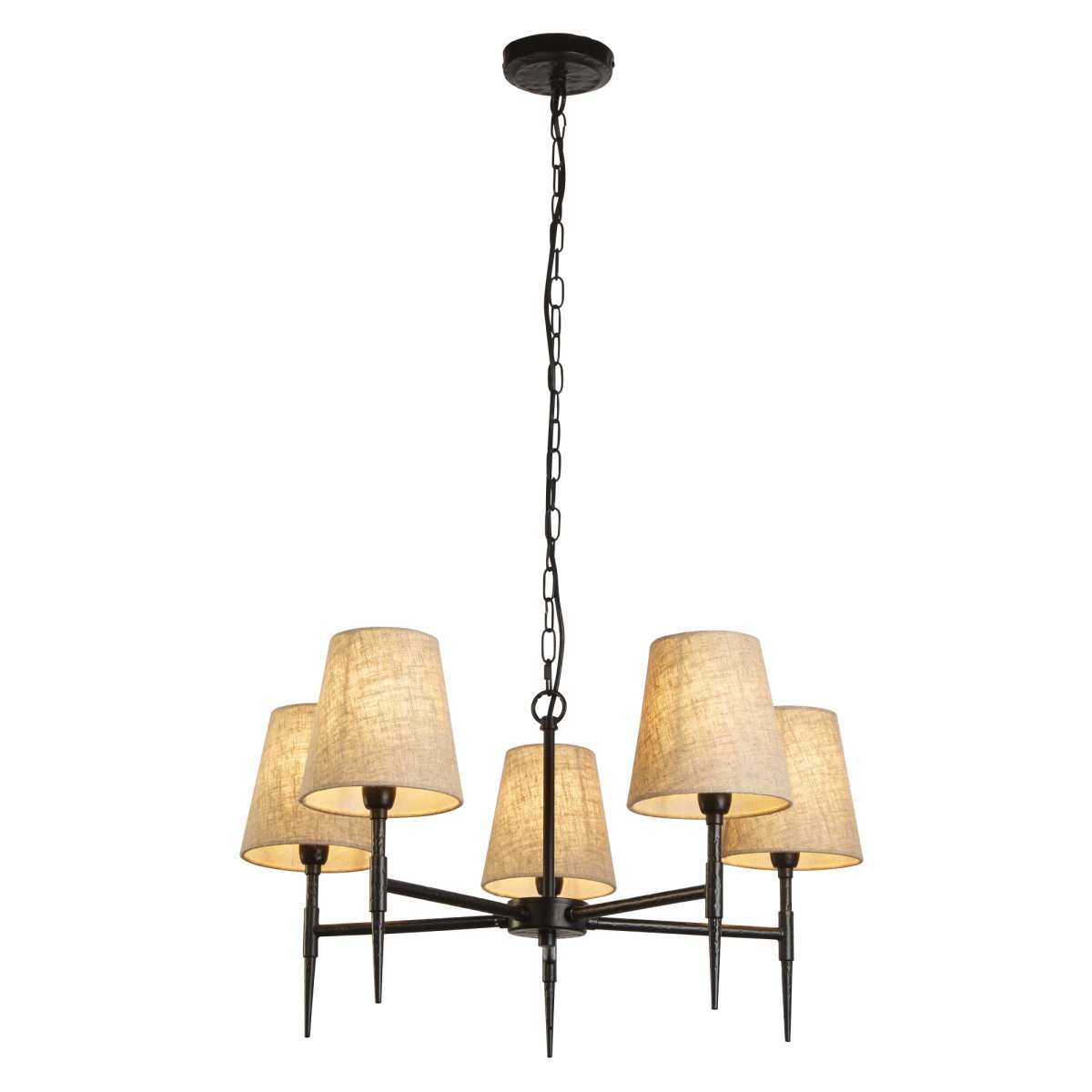 Gothic Ø66 Svart Taklampe Fra Searchlight - De naturlige linfargene myker opp designet og tilfører en rustikk eleganse som skaper en balanse mellom det dramatiske og det hjemmekoselige.