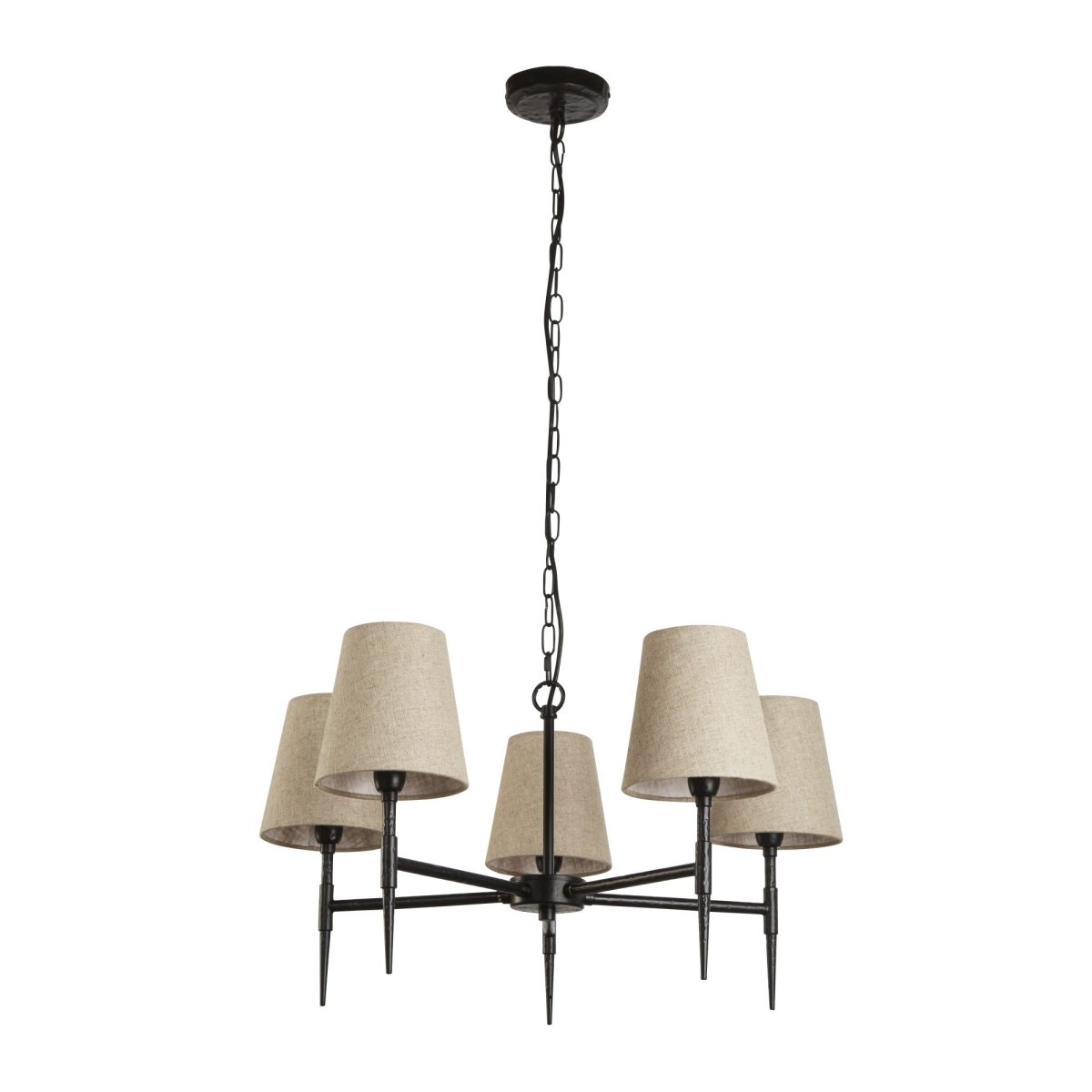 Gothic Ø66 Svart Taklampe Fra Searchlight - De naturlige linfargene myker opp designet og tilfører en rustikk eleganse som skaper en balanse mellom det dramatiske og det hjemmekoselige.