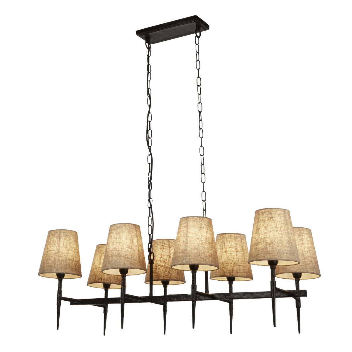 Gothic 90cm Svart Taklampe Fra Searchlight - De naturlige linfargene myker opp designet og tilfører en rustikk eleganse som skaper en balanse mellom det dramatiske og det hjemmekoselige.