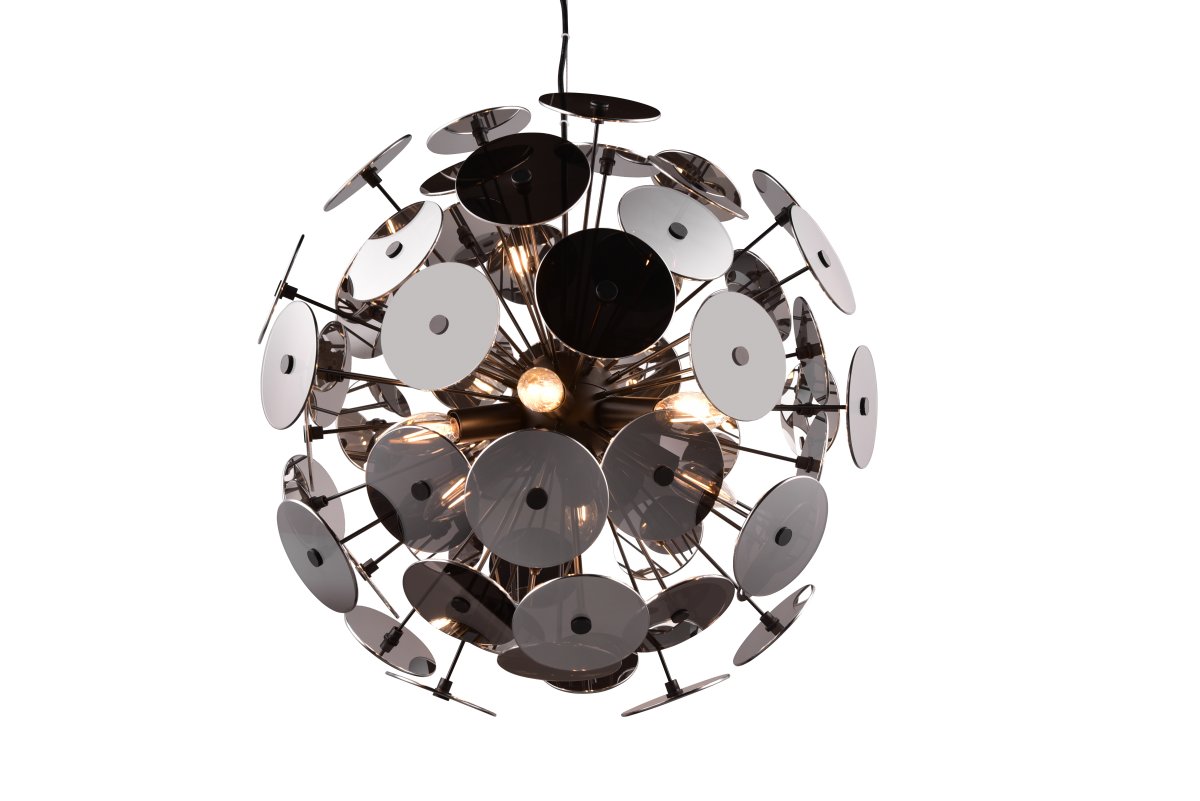 Discalgo Ø54 Svart Taklampe Fra Trio Lighting - Glassrutene reflekterer lyset i et krombelegg, mens det matte sorte metallet skaper en rikt nyansert fargekontrast.