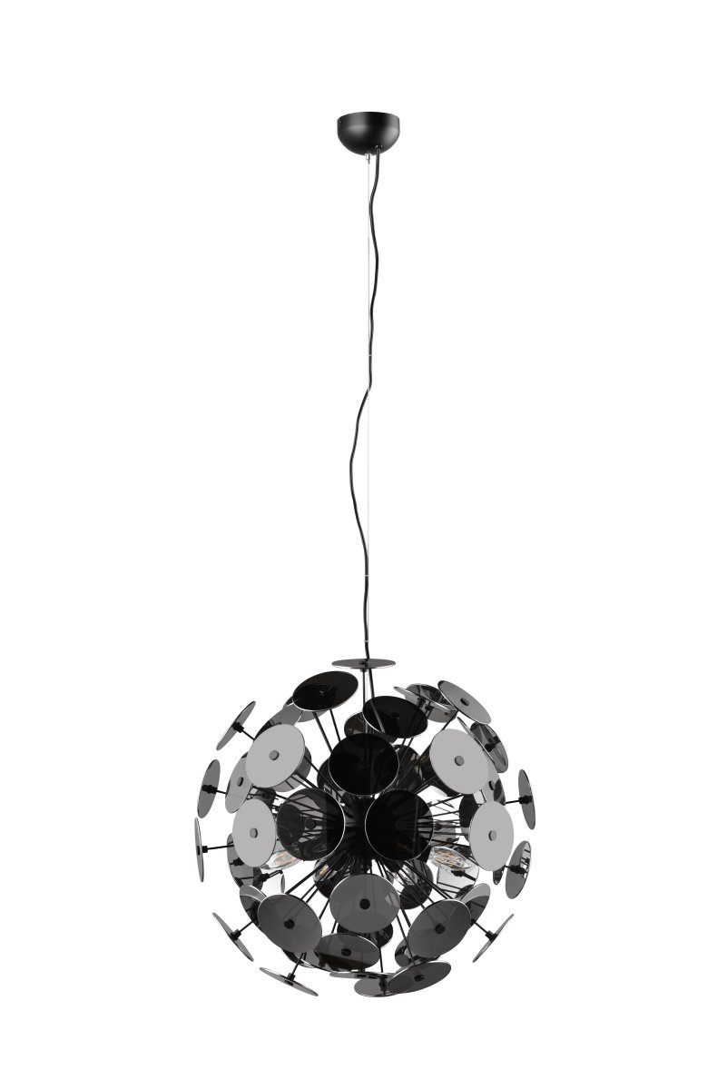 Discalgo Ø54 Svart Taklampe Fra Trio Lighting - Glassrutene reflekterer lyset i et krombelegg, mens det matte sorte metallet skaper en rikt nyansert fargekontrast.