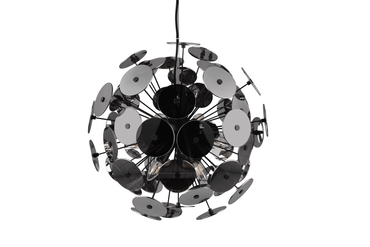 Discalgo Ø54 Svart Taklampe Fra Trio Lighting - Glassrutene reflekterer lyset i et krombelegg, mens det matte sorte metallet skaper en rikt nyansert fargekontrast.