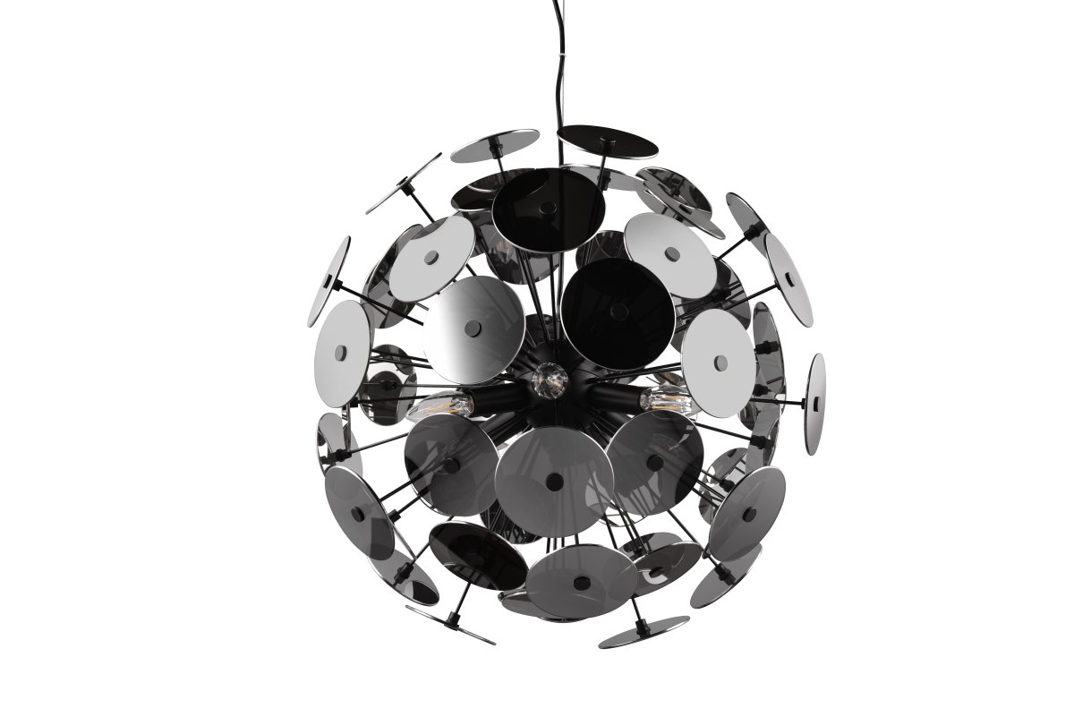 Discalgo Ø54 Svart Taklampe Fra Trio Lighting - Glassrutene reflekterer lyset i et krombelegg, mens det matte sorte metallet skaper en rikt nyansert fargekontrast.