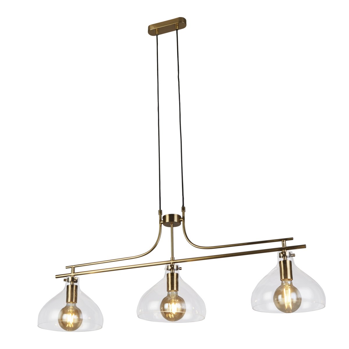 Margarita 110cm Messing Taklampe Fra Searchlight - Lampen er laget av slitesterkt stål med en varm messingfinish som gir en luksuriøs følelse og blir et naturlig blikkfang i rommet – enten det er over kjøkkenet, spisebordet eller i stuen.