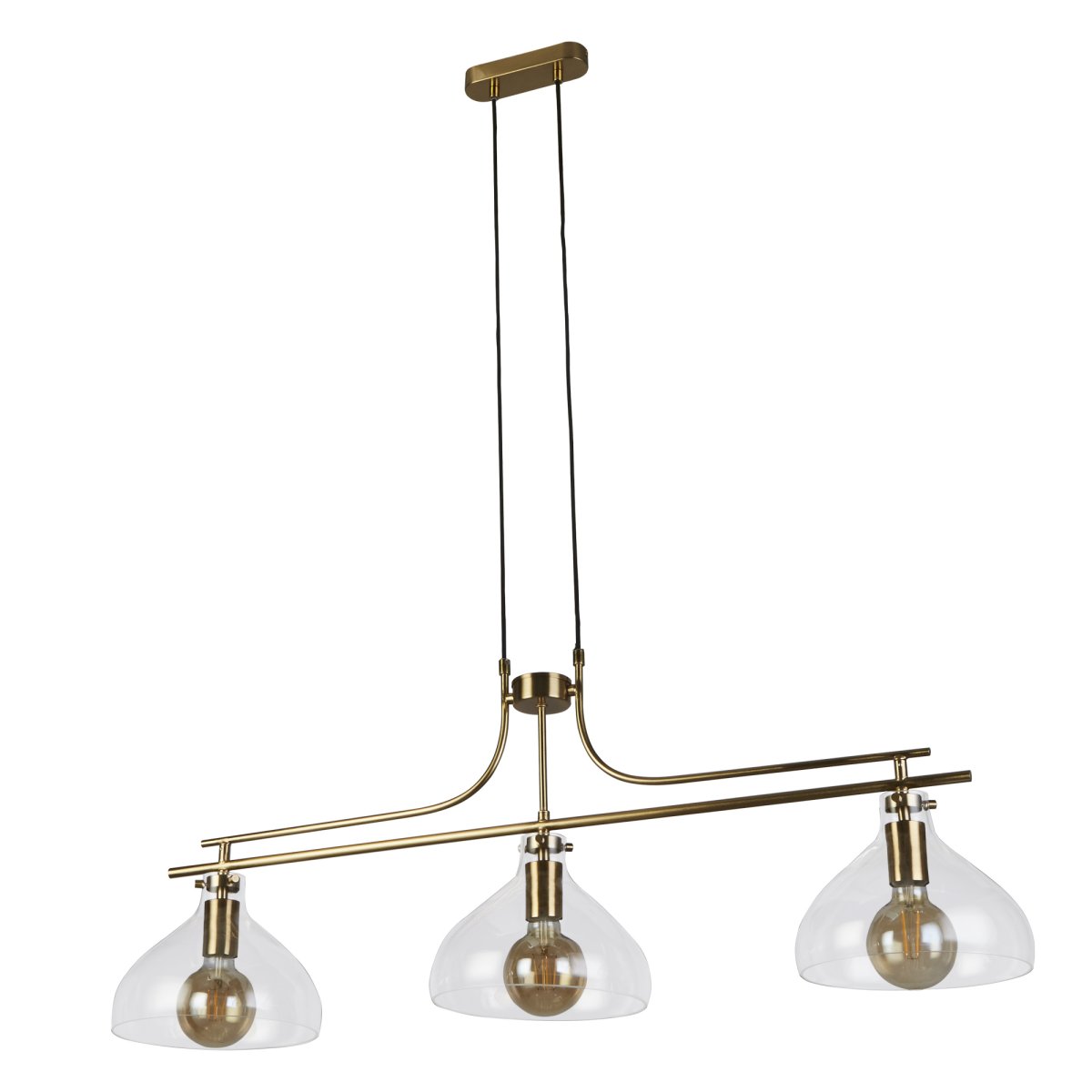 Margarita 110cm Messing Taklampe Fra Searchlight - Lampen er laget av slitesterkt stål med en varm messingfinish som gir en luksuriøs følelse og blir et naturlig blikkfang i rommet – enten det er over kjøkkenet, spisebordet eller i stuen.