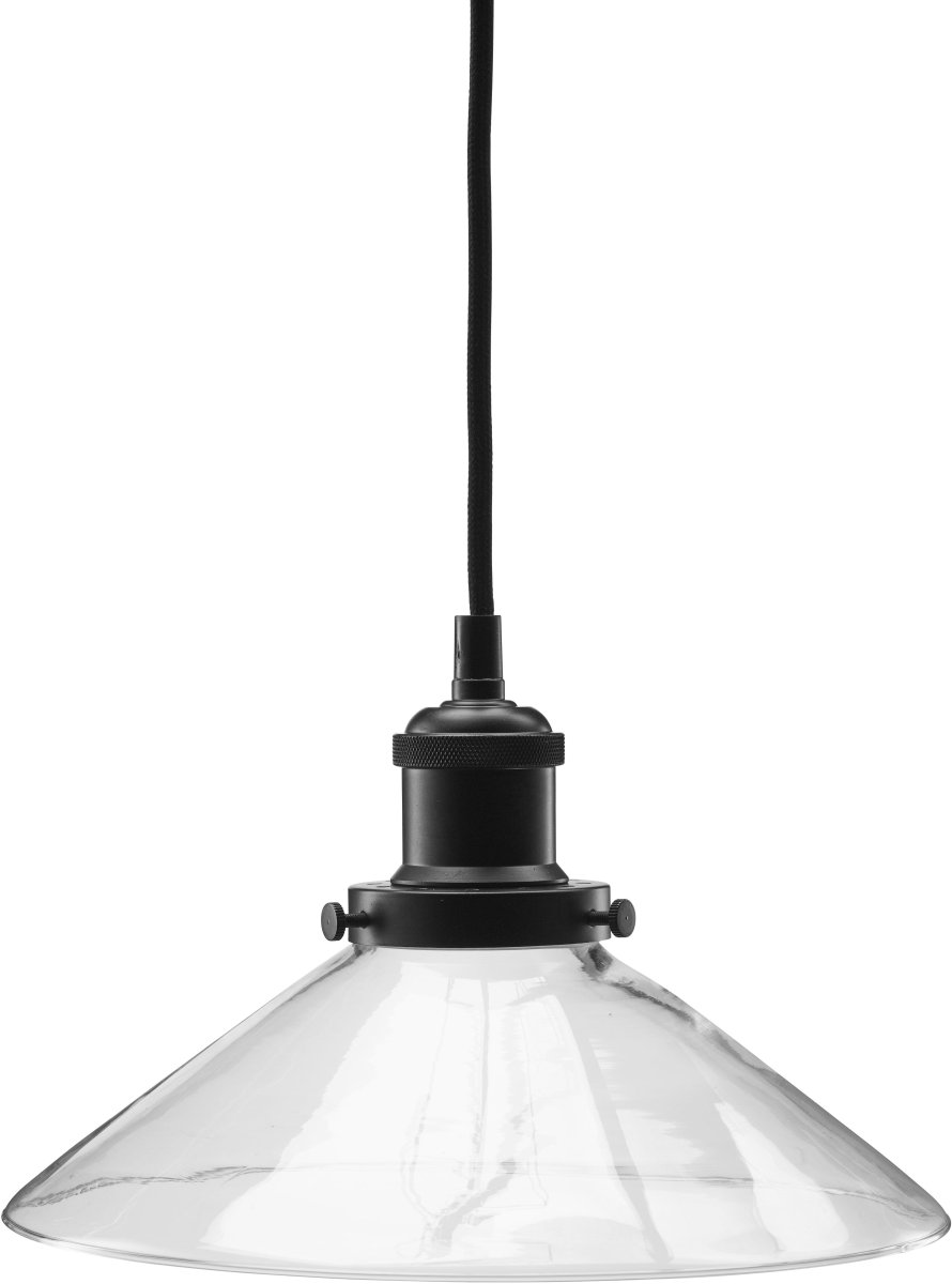 August Ø25 Gjennomsiktig vinduslampe Fra PR Home - Lampeskjerm i klart glass og lampeskjerm i sort metall med matt overflate.