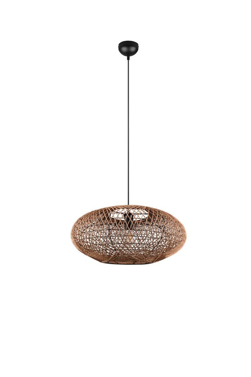 Hedda Ø52 Natur Taklampe Fra Trio Lighting - Den dekorative armaturen HEDDA skaper spennende kontraster og lyser opp rommene med sin sisal-alv som kaster et m&oslash;nster av lys og skygge p&aring;; veggen.