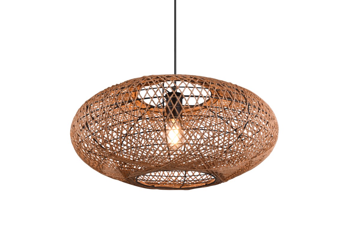 Hedda Ø52 Natur Taklampe Fra Trio Lighting - Den dekorative armaturen HEDDA skaper spennende kontraster og lyser opp rommene med sin sisal-alv som kaster et m&oslash;nster av lys og skygge p&aring;; veggen.