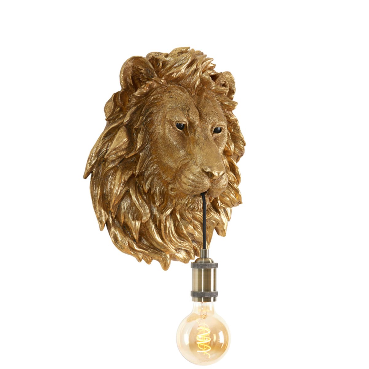 Lion 40cm Bronse vegglampe Fra Light & Living - Lyskilden henger elegant fra løvens munn med en dekorativ messingbase, noe som skaper en dristig og slående atmosfære.