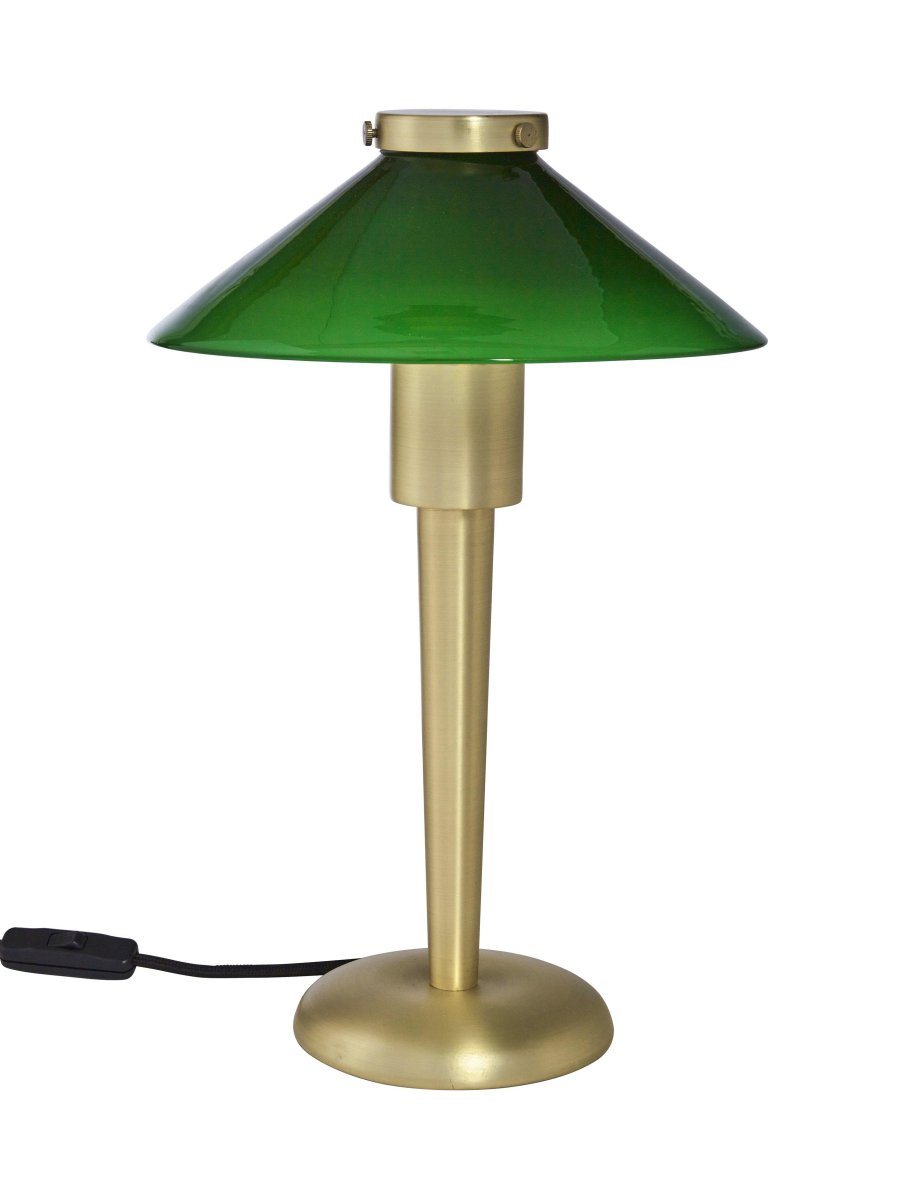 August 34cm Grønn bordlampe Fra PR Home - Lampeskjermen er laget av glass og skrus fast; plasser ved hjelp av en metallhette i samme finish som foten.