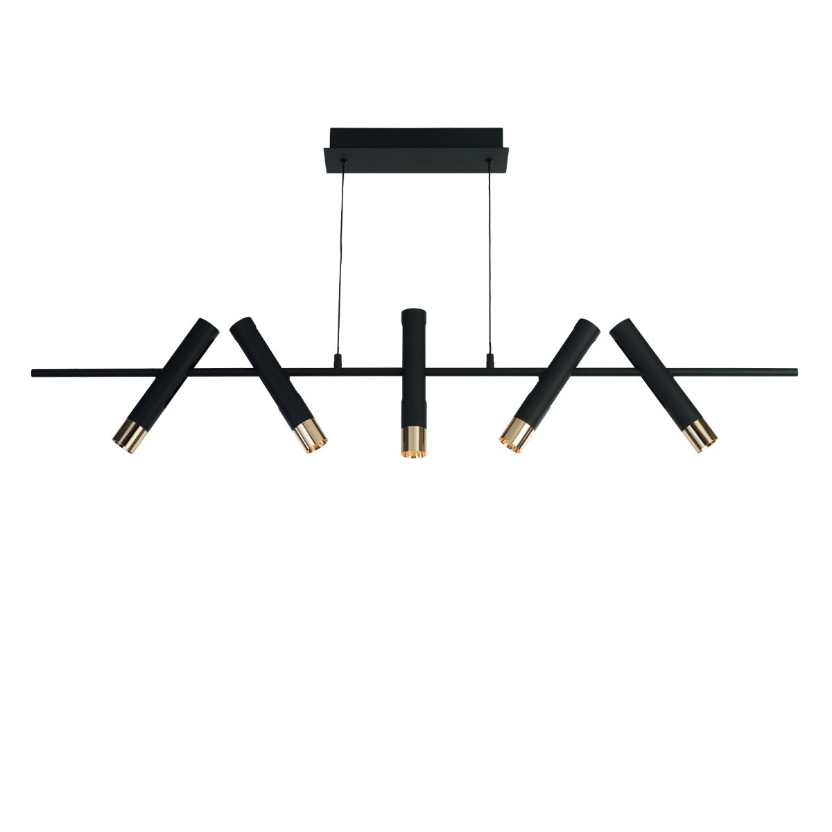 Cylinder 120cm Sand svart Taklampe Fra Searchlight - Sylinder takpendel med 5 lyspunkter i sort og gull gir et moderne og stilig element til ethvert rom.