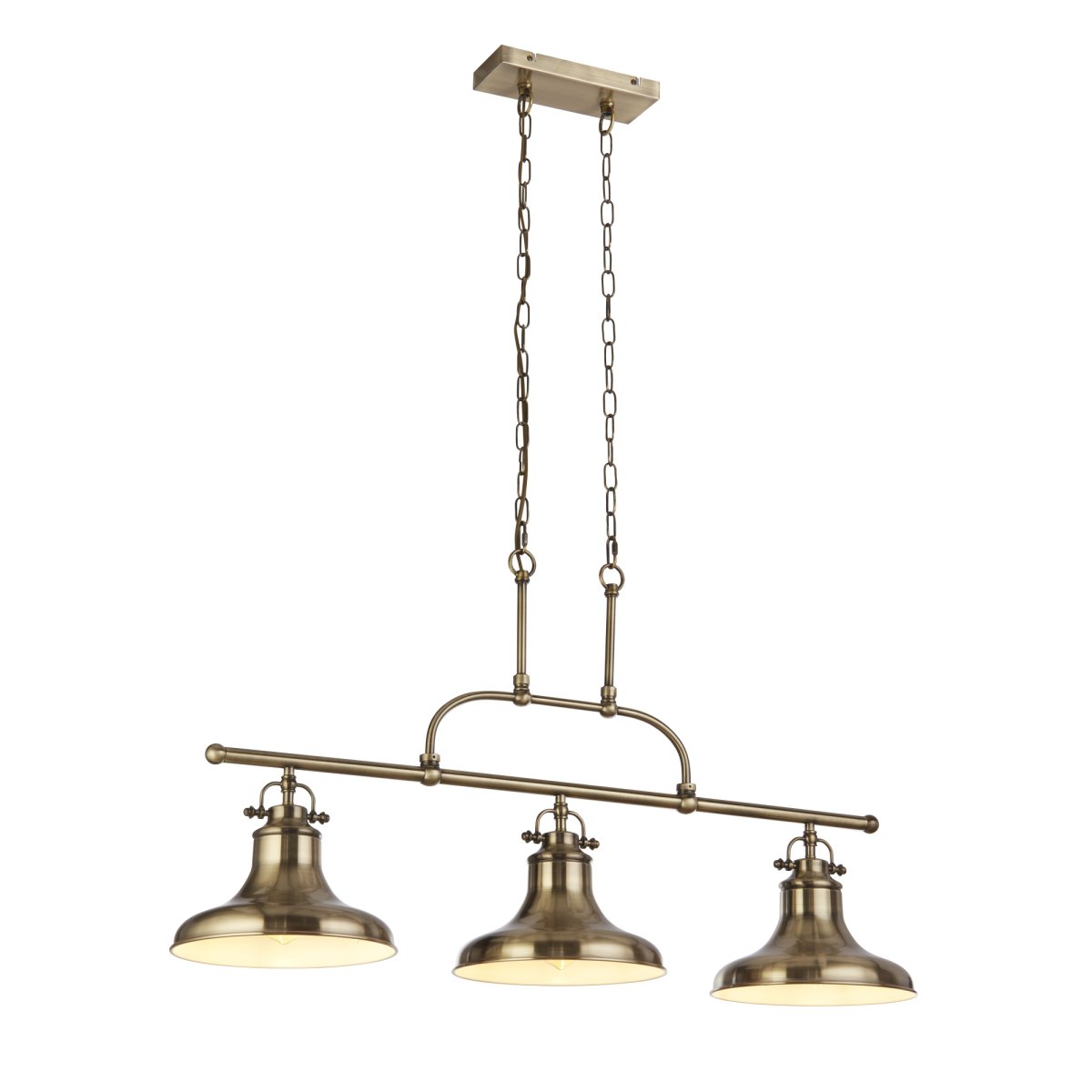Dallas 96cm Antikk messing Taklampe Fra Searchlight - Dallas trearmet pendellampe i antikk messing er en elegant og stilig belysningsløsning som vil forbedre både moderne og tradisjonelle hjem.