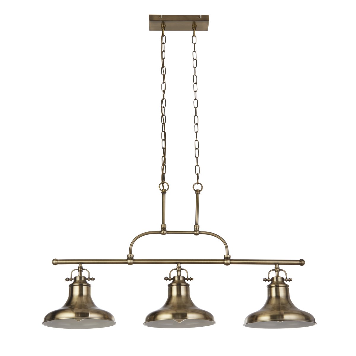 Dallas 96cm Antikk messing Taklampe Fra Searchlight - Dallas trearmet pendellampe i antikk messing er en elegant og stilig belysningsløsning som vil forbedre både moderne og tradisjonelle hjem.