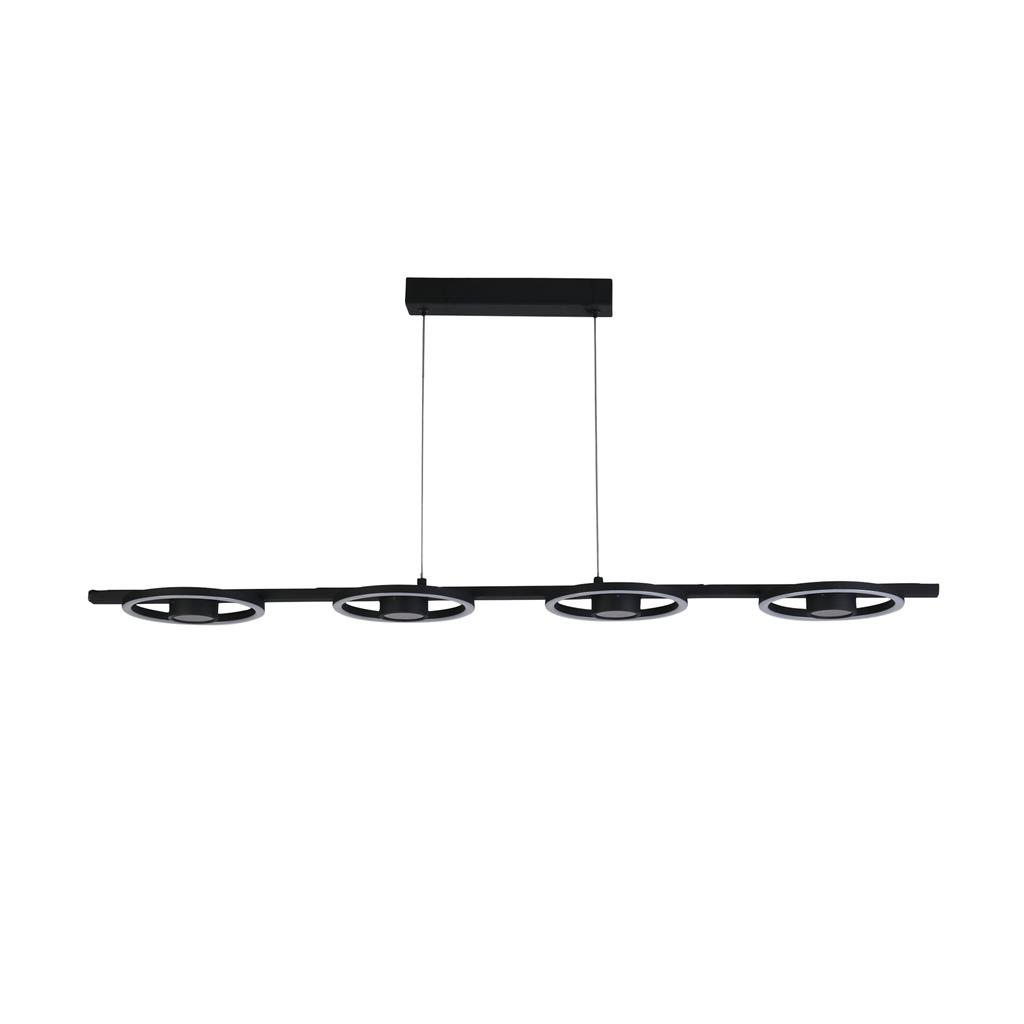 Space 120cm Svart Taklampe Fra Searchlight - Space er en moderne og stilig pendellampe med fire elegante LED-ringer i sort metall, som skaper et fantastisk inntrykk.