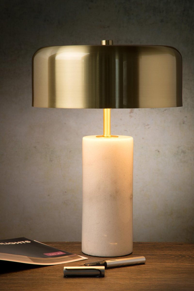 Mirasol 36cm Hvit bordlampe Fra Lucide - Med en elegant marmorbase gir Mirasol en f&oslash;lelse av klasse til ethvert rom.