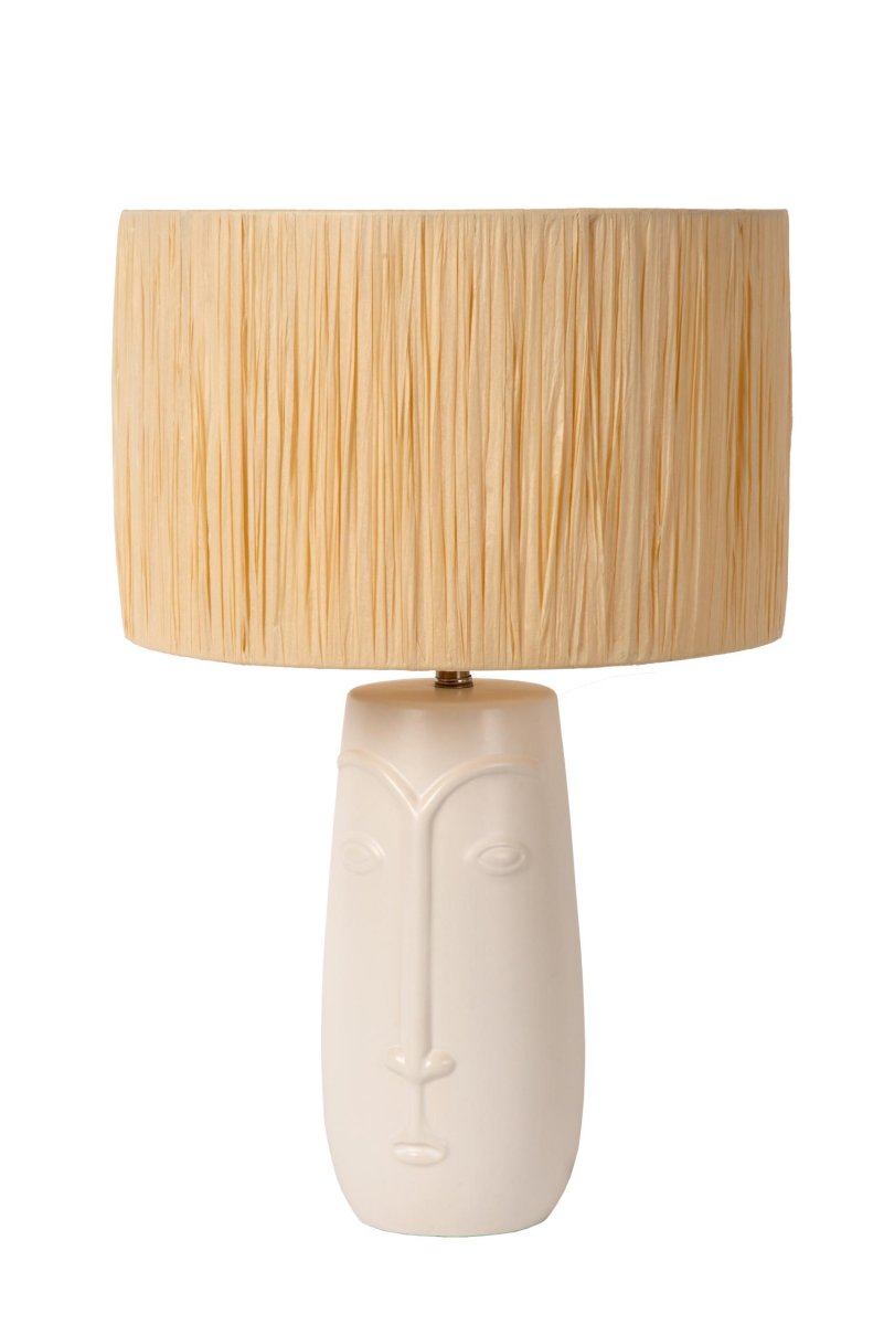 Viso 56cm Hvit bordlampe Fra Lucide - Med sin sylindriske base i høykvalitets keramikk og en lampeskjerm i raffia gir Viso en varm og koselig glød som skaper en rolig og harmonisk atmosfære.