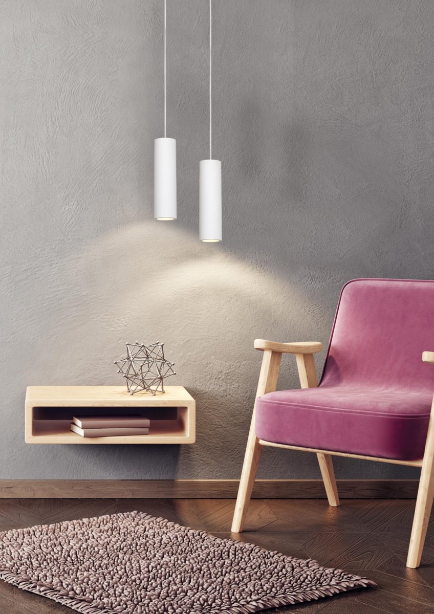 Gipsy Ø7 Hvit Taklampe Fra Lucide - Denne hengende lampen består nesten utelukkende av en uskyldig hvit sylinder med en diameter på 7 centimeter.