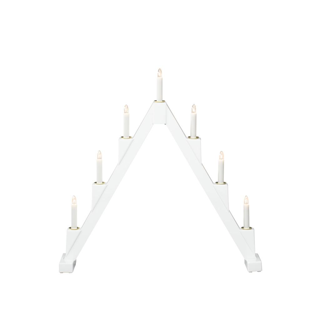 Candelabra 7 Lights Hvit Fra Konstsmide - Sammenleggbar elektrisk lysholder med 7 lys, laget av hvitmalt tre, dekorert med messingringer rundt hvert lys for en elegant touch.