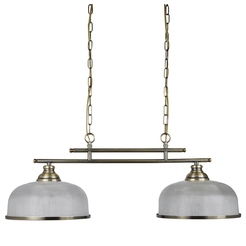 Bistro 75cm Antikk messing Taklampe Fra Searchlight - Den kan heves og senkes, noe som gjør den ideell for å henges lavt over et kjøkken- eller spisebord for å skape en varm og innbydende glød.